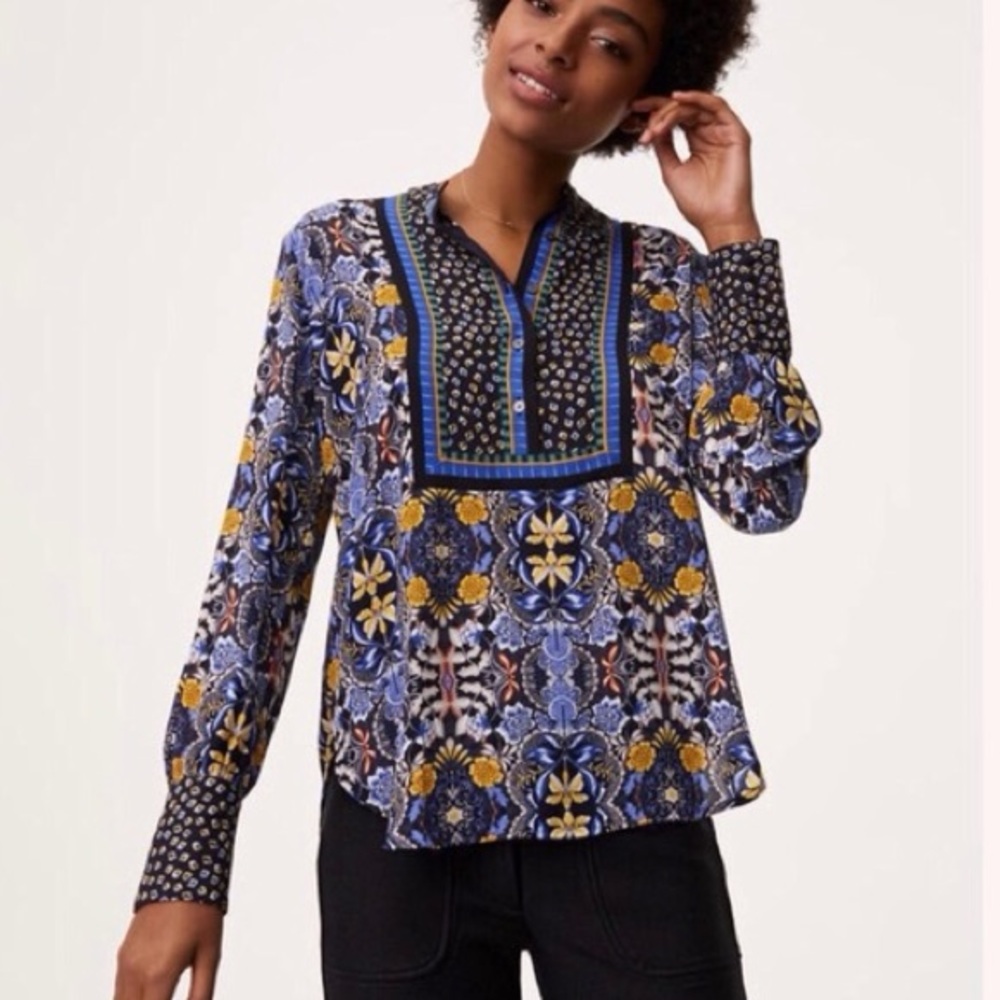 Loft autumn dream floral henley blouse size medium